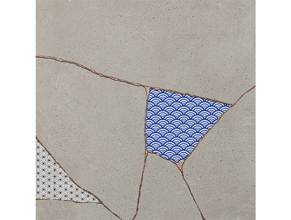 Dlažba svetlo šedá matná s dekorom 60,4x60,4cm KINTSUGI Japan-Hibi Fog