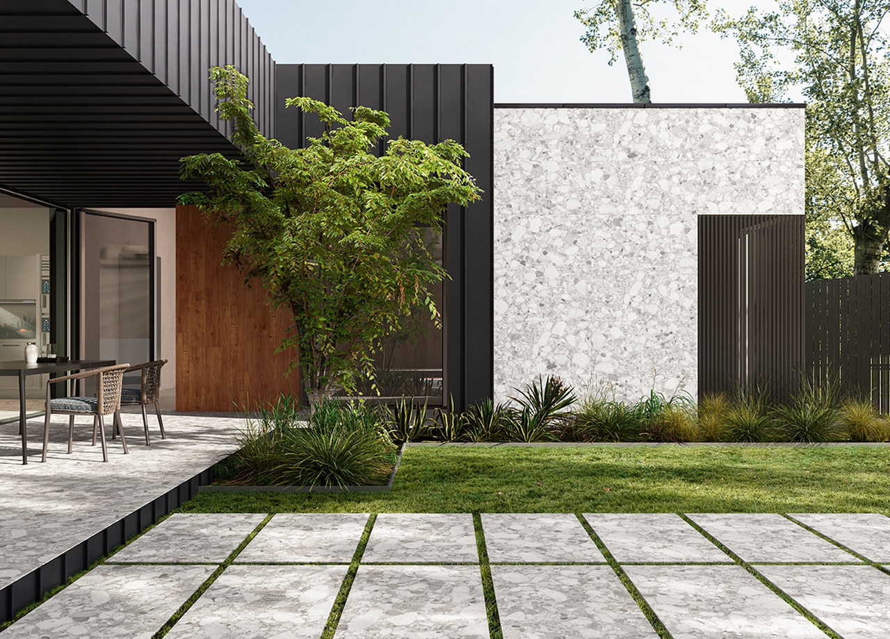 Dlažba svetlo šedá lesklá vzhľad kameňa 89x89cm VENISTONE Pearl Kry. – Obrázok 3