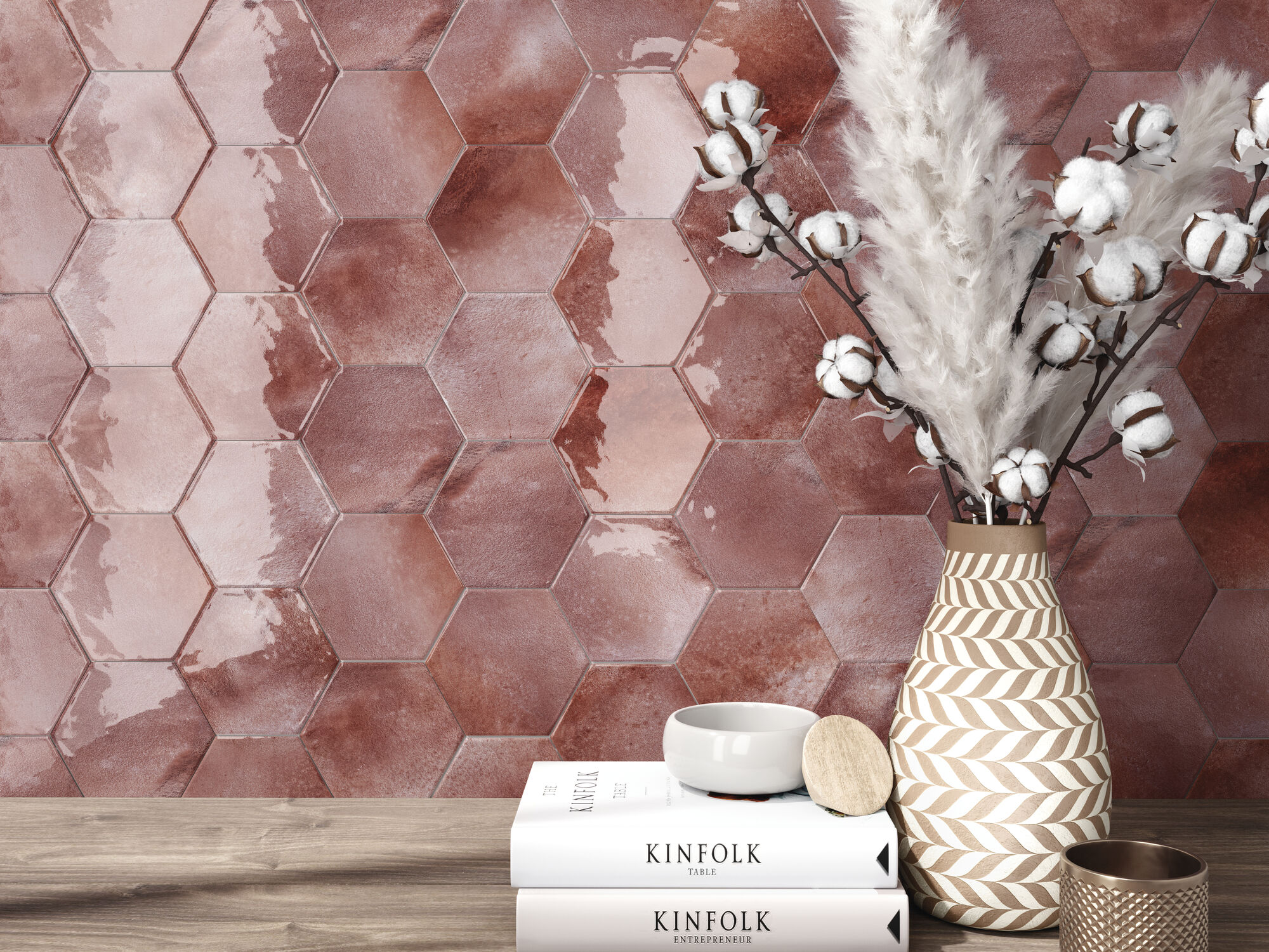 Obklad ružovo bordový lesklý hexagon 16x18cm MOON Hexagon Garnet – Obrázok 3