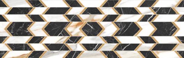 Obklad bielo čierno zlatý lesklý s geometrickým vzorom 31,6x100cm CALACATTA GOLD Era Gold White - Image 2