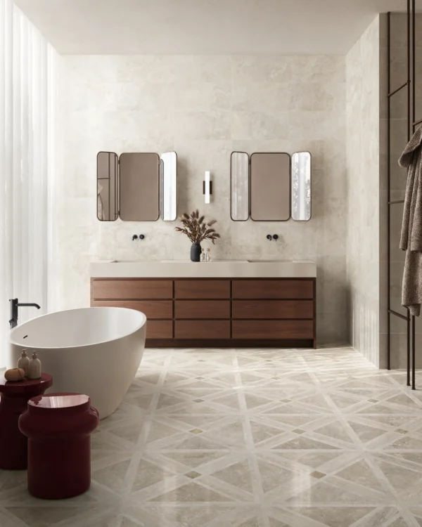Dlažba bielo šedá matná s dekorom vzhľad travertín 60x60cm INVICTUS CROSS Deco Nat. - Image 3