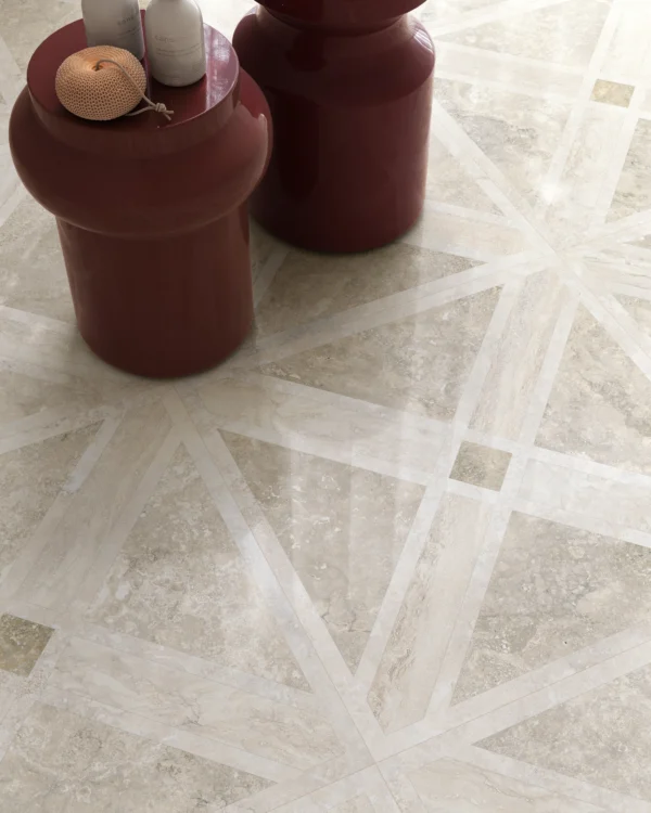 Dlažba bielo šedá matná s dekorom vzhľad travertín 60x60cm INVICTUS CROSS Deco Nat. - Image 4