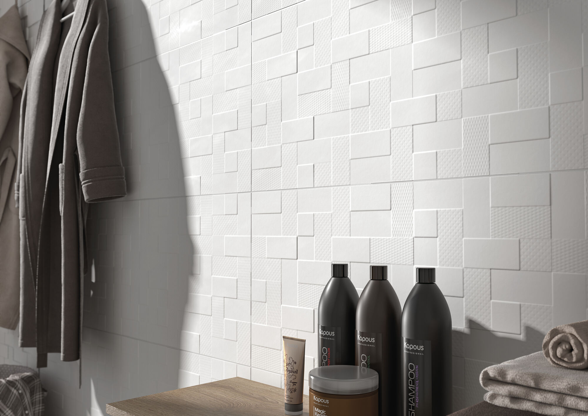 Obklad biely matný reliéfny s dekorom 40x120cm GLACIAR Kraft Mate – Obrázok 3