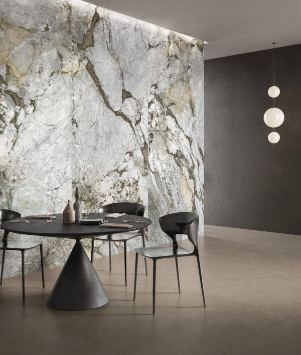 Dlažba bielo šedá satinovaná s hnedou žilou vzhľad mramoru 120x280cm MAKRO Calacatta Iron - Image 4