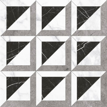Dlažba bielo šedo čierna matná s geometrickým dekorom 60x60cm MAJESTIC Square Natural