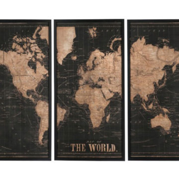 Mapa sveta čierna drevená nástenná TRAVEL