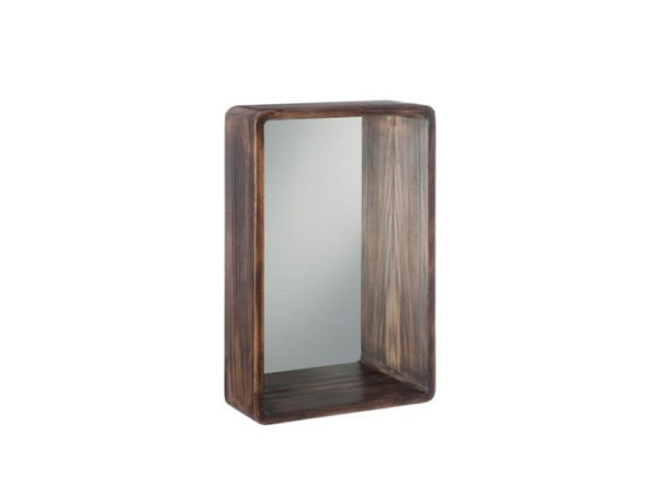Zrkadlo hnedé drevené s poličkou závesné WOOD