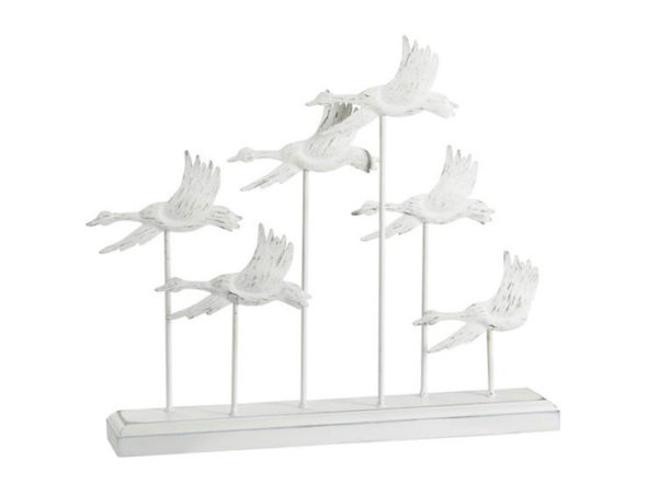 Vtáky biele na podstavci kovová dekorácia 2ks set MEDITERANEO