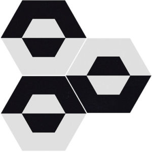 Dlažba bielo-čierna s geometrickým vzorom 25x29cm CUBE WHITE